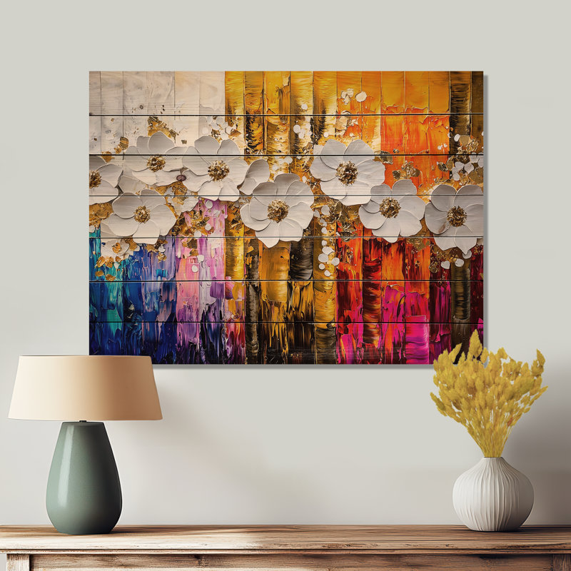 Abstrait botanique I - Botanicals, art mural sur bois de pin naturel, H 24 po x l 32 po x P 0,78 po