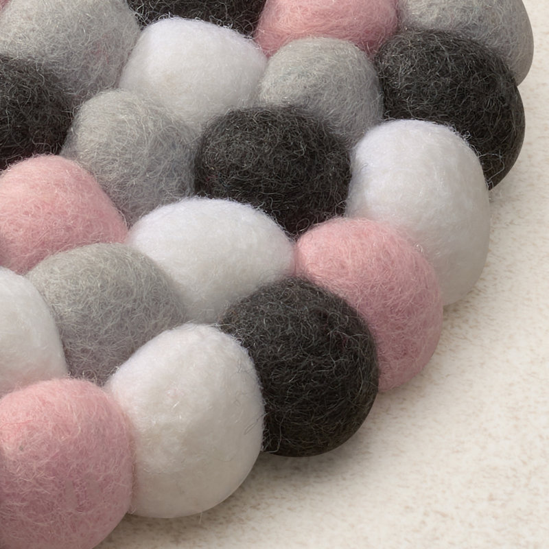 MODWOOL 8" Hand-Knit Wool Round Trivet (Pink & Neutrals), White/Grey/Pink