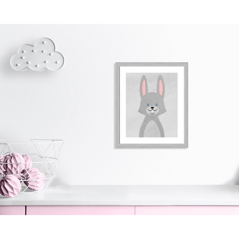Art de lapin joyeux, H 24,5 po x l 20,5 po x P 0,6 po, Encadré plat argent