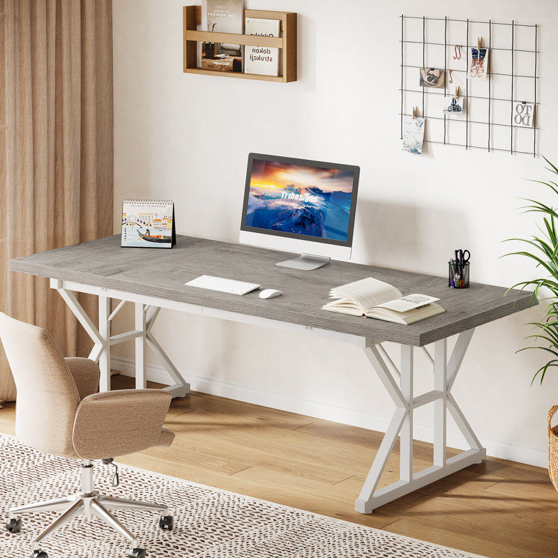 Bureau Crooke, Gris / blanc, H 29,52 po x l 70,87 po x P 31,49 po