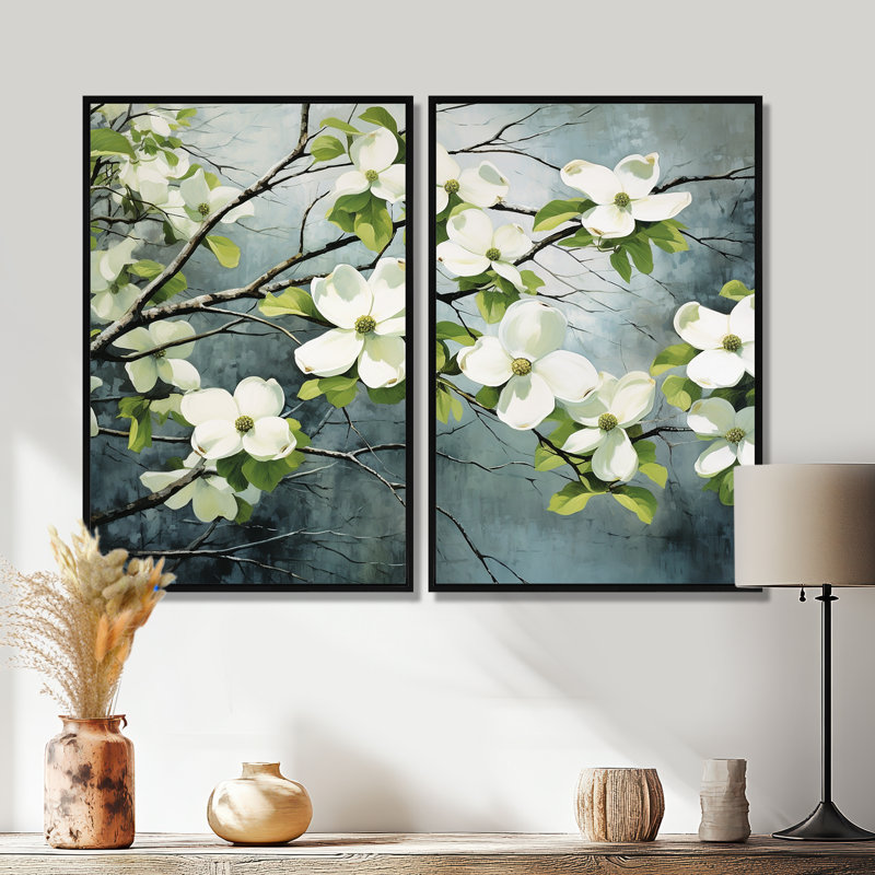 Style Dogwood - impressions sur toile vertes, 36" H x 48" W, Impression encadrée flottante, Black