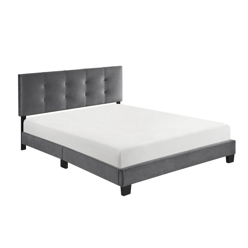 Dark Gray Velvet Upholstered Queen Platform Bed, Solid Wood, Adjustable Head Feature Bedroom Wood Frame, Headboard Design