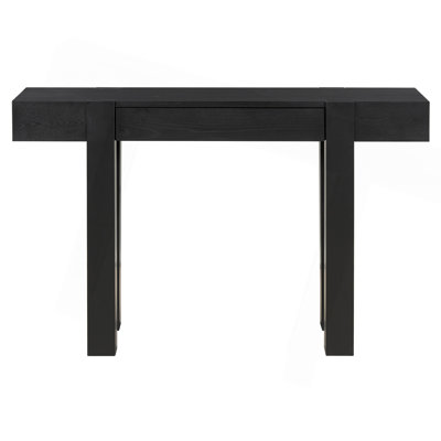 Rustic Minimalist Console Table with Hidden Drawer, Side Power Outlet,Wood Entryway Table for Entryways, Living Rooms and Home Offices(Black)