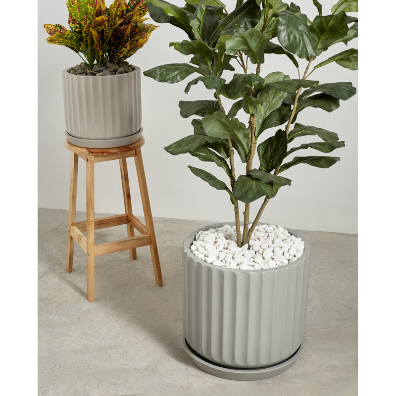 Langport Handmade Pot Planter, Smooth Grey, 10.25" H x 11.5" W x 11.5" D