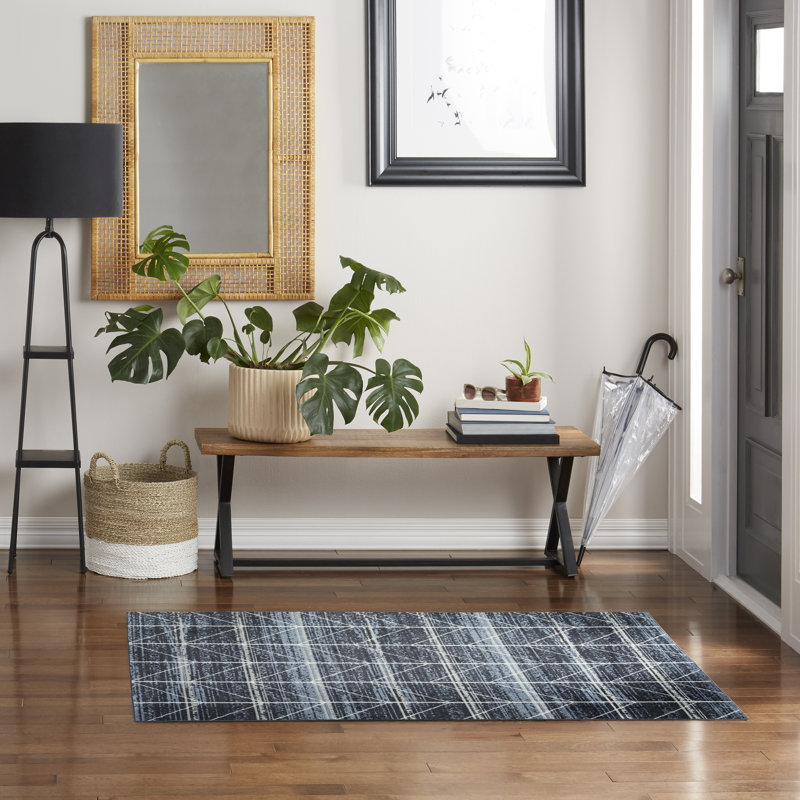 Dunnellon Geometric Machine Washable Navy Blue/Black/White Area Rug, Rectangle 5'2" x 7'2"