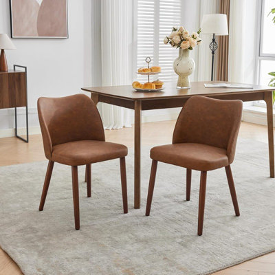 Ensemble de 2 chaises de salle à manger, chaise de cuisine rembourrée en lin moderne avec siège rembourré et pieds en bois, idéale pour le salon, le restaurant et le café