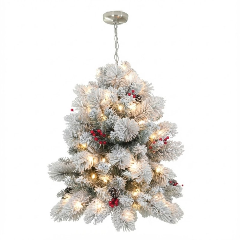 Plug & Play Frosted & Flocked Christmas Tree Chandelier