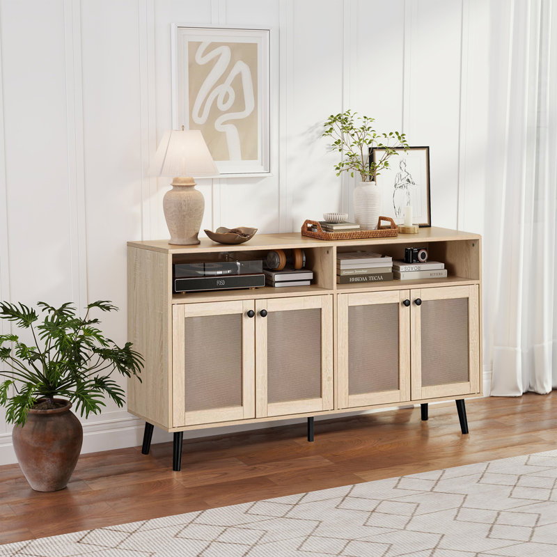 Meuble télé 56 pouces avec meuble télé avec 4 portes pour le salon, naturel