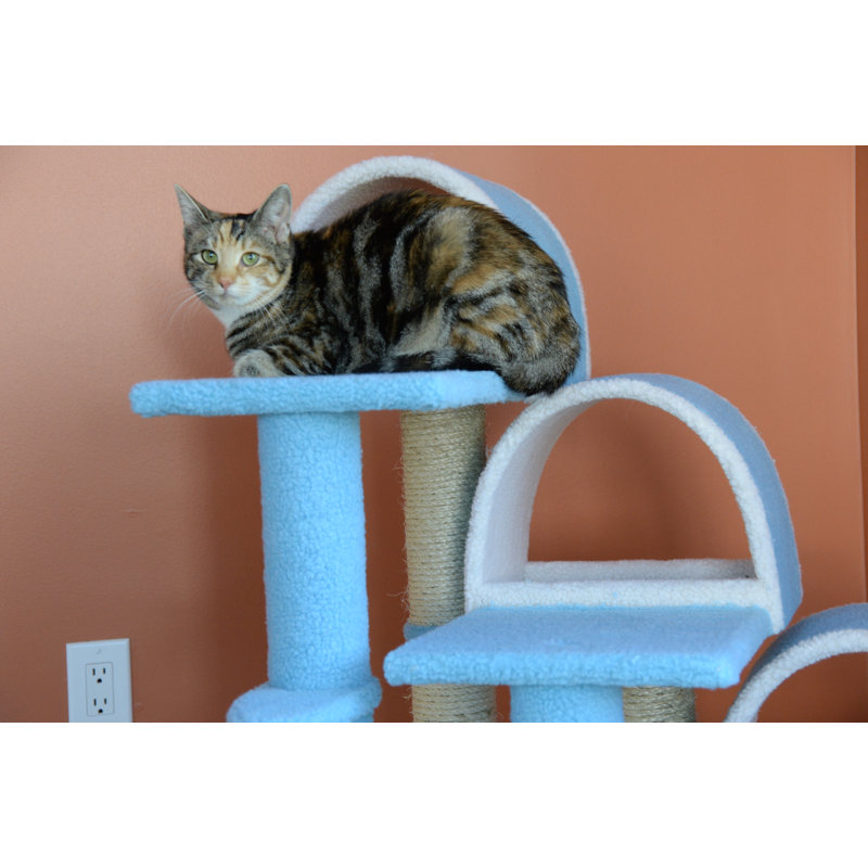38-Inch Sky Blue Sisal Cat Tree with Tunnels and Steps