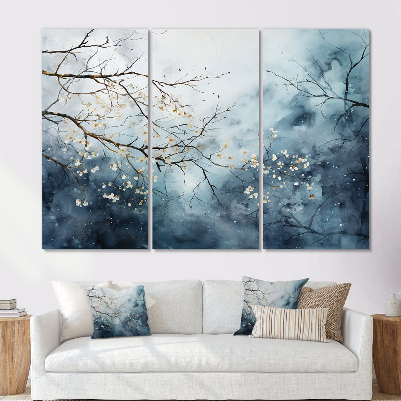 «Winter Tree Minimal Landscape II - Snow», ensemble d'art mural, Toile tendue, H 32 po x l 48 po x P 1 po