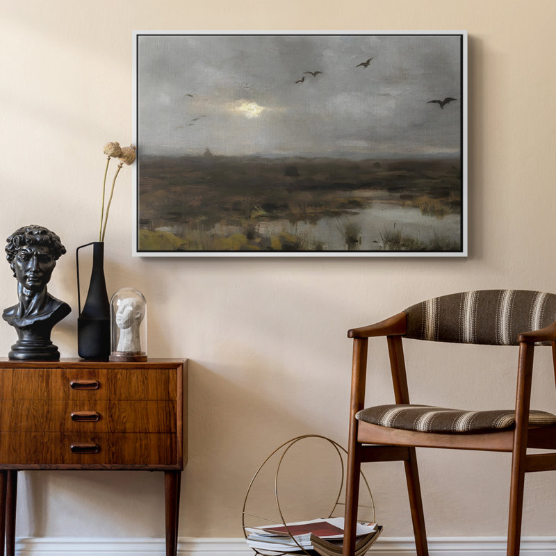 Paysage rétro-DLXIX, H 27 po x l 41 po x P 2 po, Toile encadrée flottée blanche