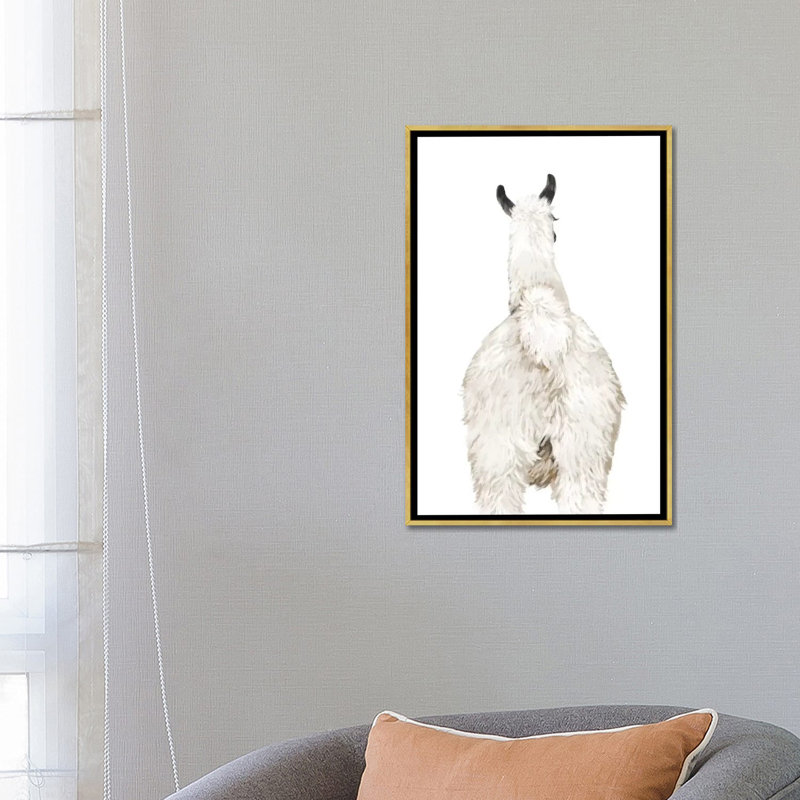 Art du lama, Toile encadrée d'or, H 26 po x l 18 po x P 1,5 po