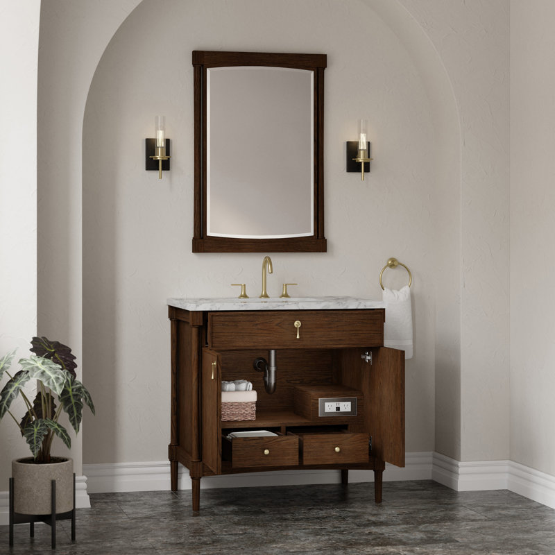 Kinnsden 36" W Single Vanity, Sable Oak, Carrara Marble, 8" Widespread