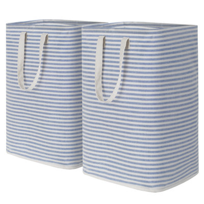 Paquet de 2 paniers à linge pliables, panier à linge autoportant et imperméable avec poignées faciles à transporter dans la salle de lavage Chambre à coucher, dortoir pour adultes, bleu, 2 x 80L