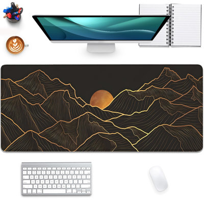 Tapis de souris Gold Mountains, tapis de souris de jeu étendu avec bords cousus, base en caoutchouc antidérapante et imperméable, idéal pour le bureau, l'ordinateur, le clavier, l'ordinateur portable et la maison. Dimensions : 40 x 90 cm. Tasse blanche offerte.