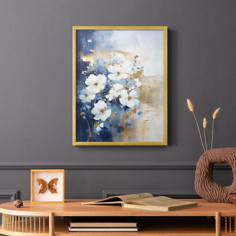 Série FLORAL CCLxxi - reproduction encadrée de qualité supérieure - prête à être accrochée - aucun clou requis, Or