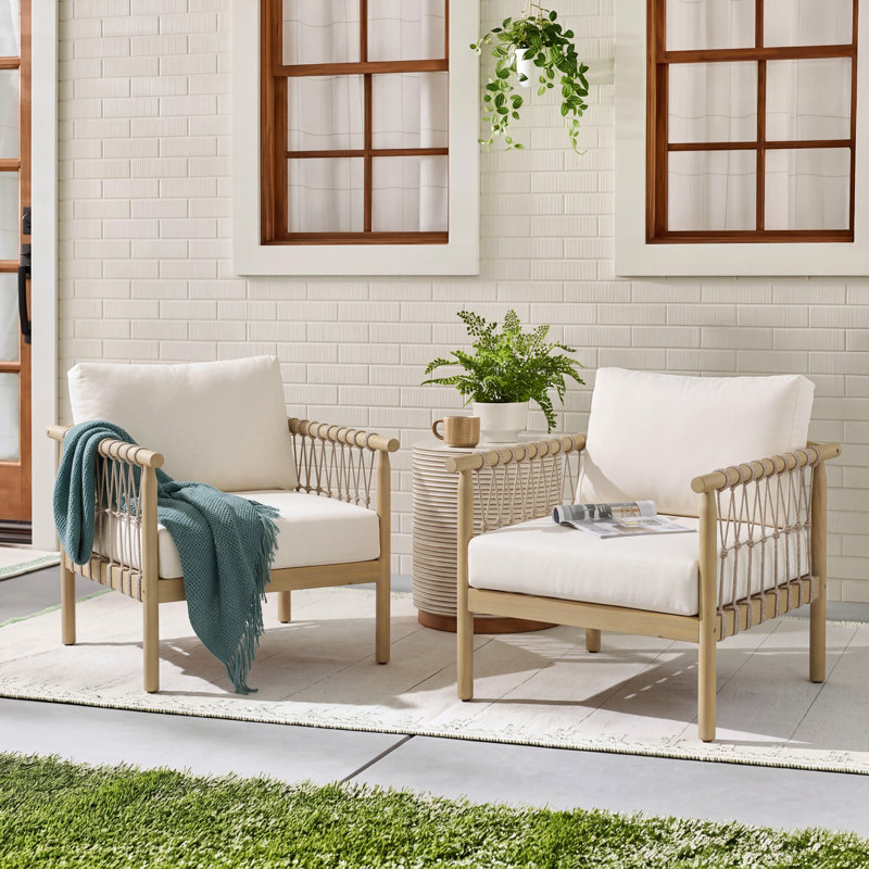 Chaises longues spacieuses pour patio, mobilier de jardin moderne en corde de bois d'acacia