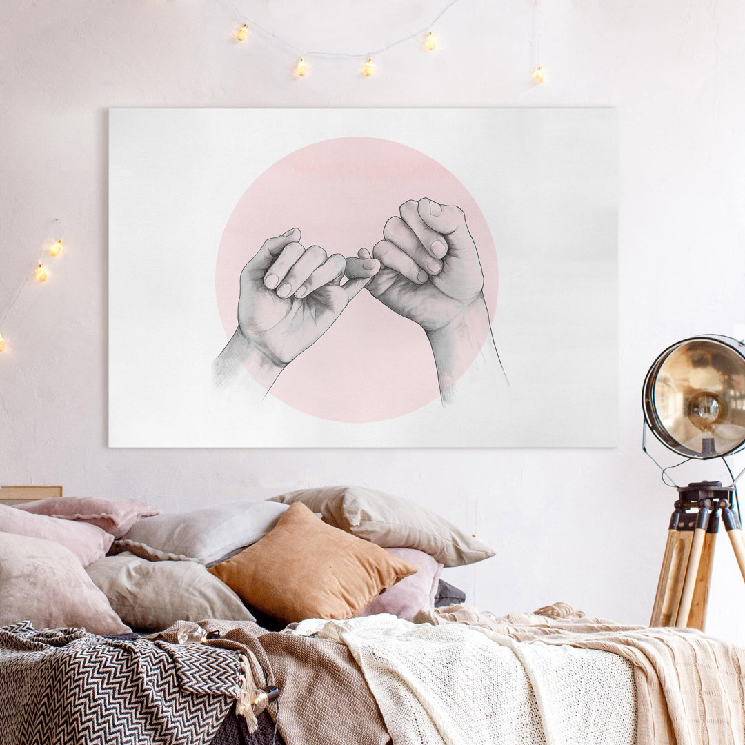 Leinwandbild Illustration Hände Freundschaft Kreis Rosa Weiß