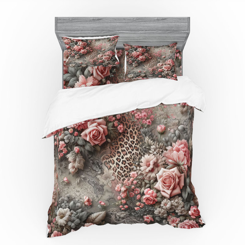 Ensemble de literie à imprimé léopard Ambesonne et vert laurier rose pâle, King Duvet Cover + 3 Additional Pieces