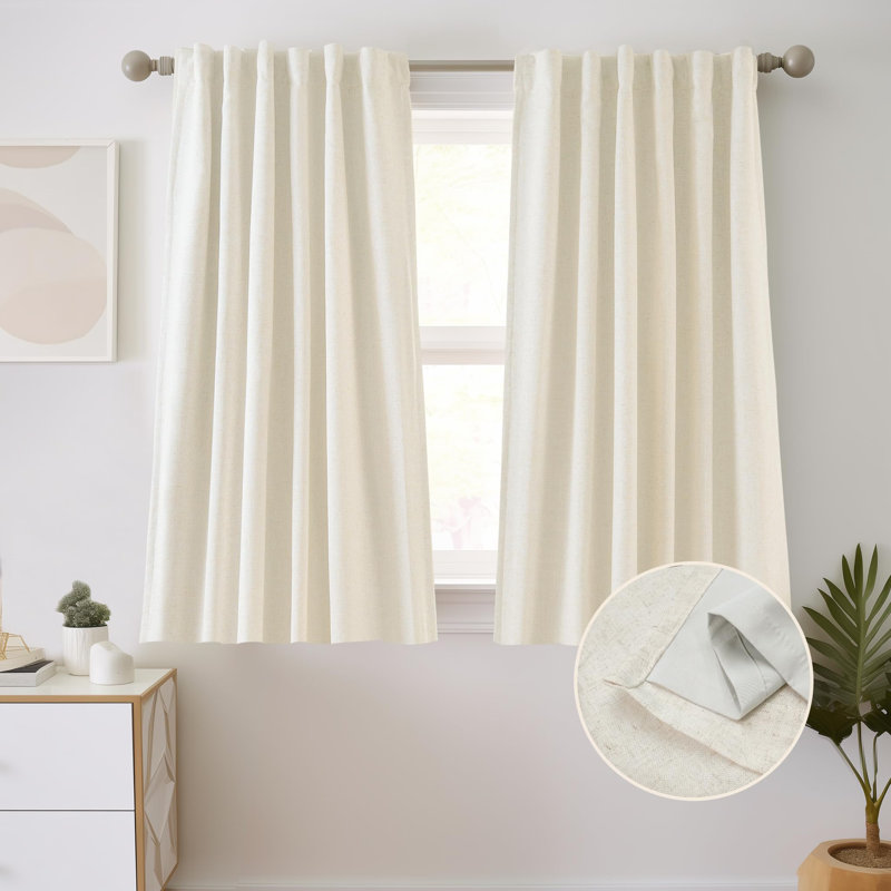 Goffredo 100% Blackout Natural Linen Curtains for Bedroom  Double Layer Drape Farmhouse Thermal Insulated Rod Pocket Back Tab Full Light Blocking 2 Panels for Living Room Nursery