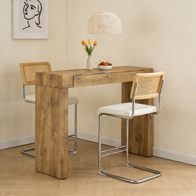 Ensemble de 2 pièces de chaise de bar en cuir PU, jumelé à une table de bar à grain de bois, avec fonction de rangement, convient aux restaurants et aux cafés