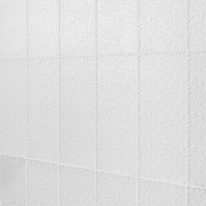 Sonya Flowers 6x16 Frosted Glass Tile, Pearl White