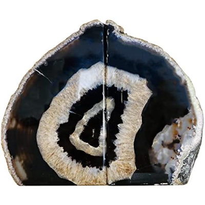 Agate Bookends Black Geode Book Ends Heavy Duty Bookend Holder Decorative With Rubber Bumpers Small(1 Pair, 2-3 LBS)