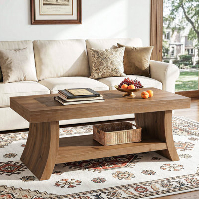 Table basse 47 "en bois massif avec tablette de rangement