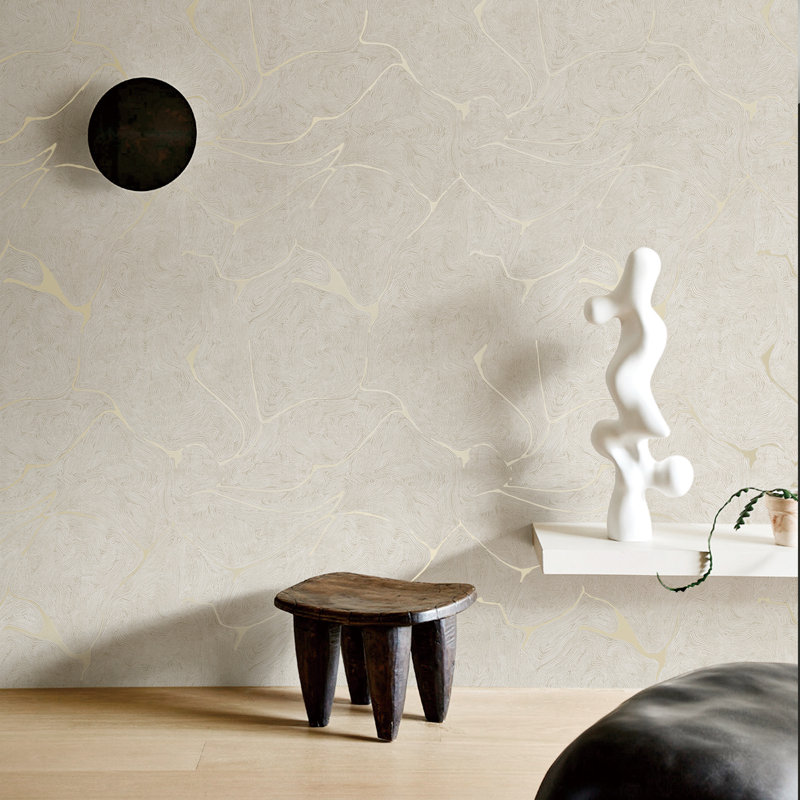  Rouleau de papier peint abstrait moderne en marbre, Blanc
