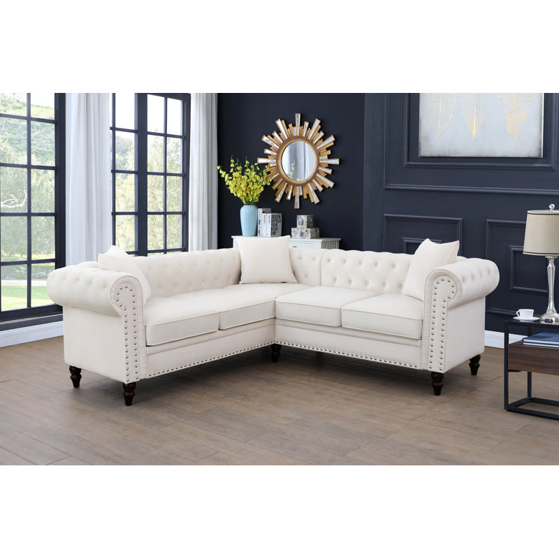 White Flannelette classical Elegant V shape Couch Living Room Sofa Set, Cream Velvet