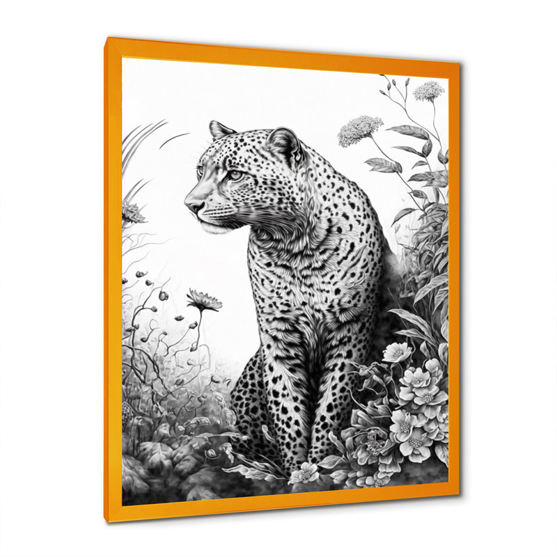 Léopard noir et blanc dans la jungle - reproduction d'art sur toile, H 40 po x l 30 po x P 1,5 po