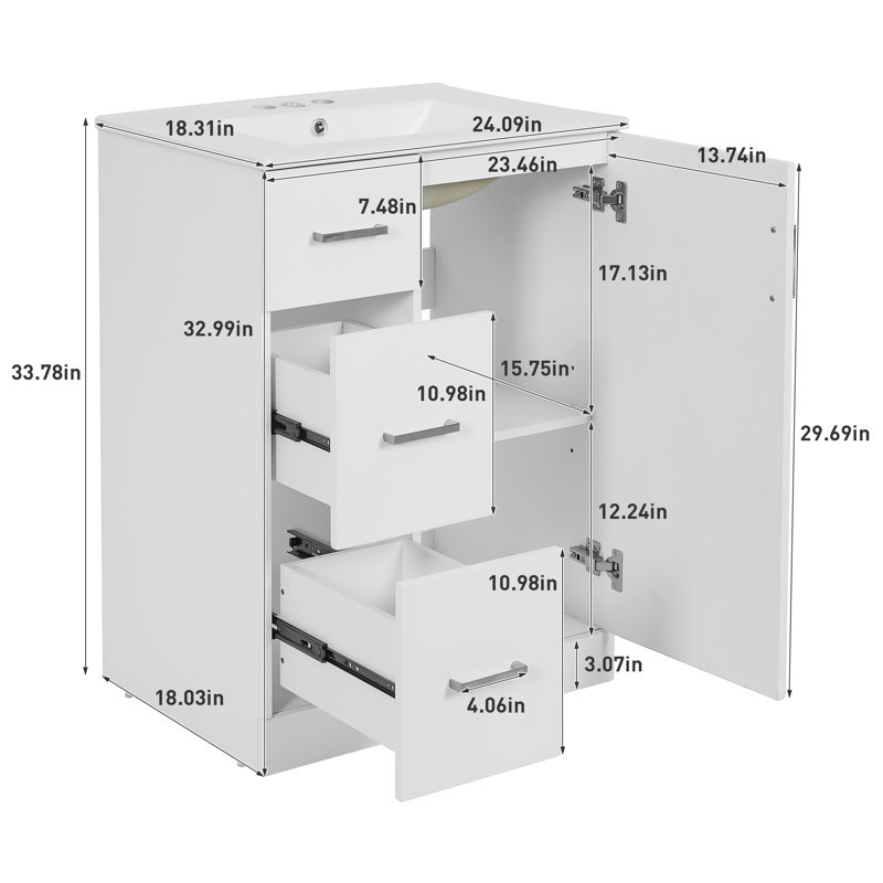 Meuble-lavabo 24 po avec lavabo en céramique, Blanc