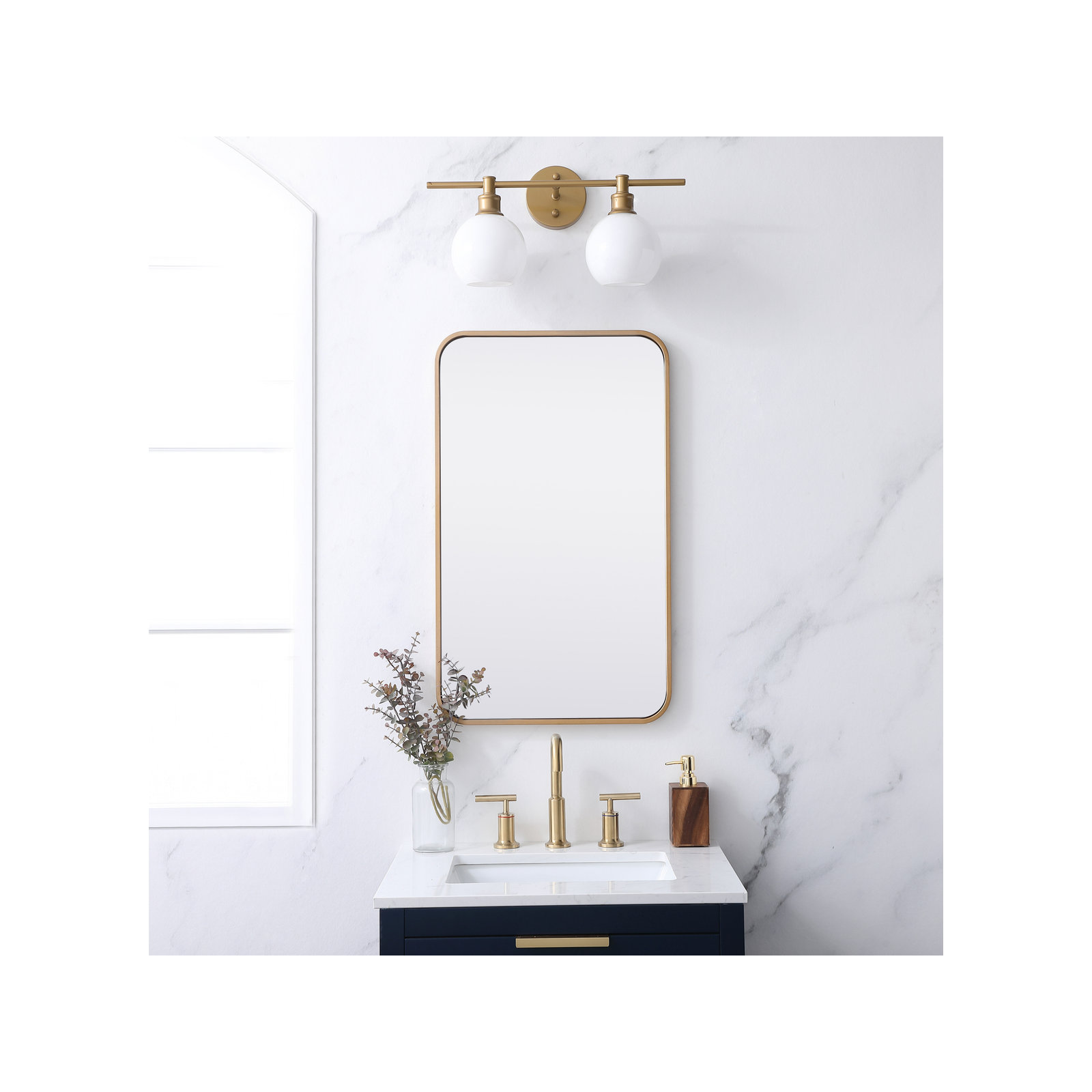 Sabine Metal Rounded Rectangle Wall Mirror, Brass, 30" x 18"