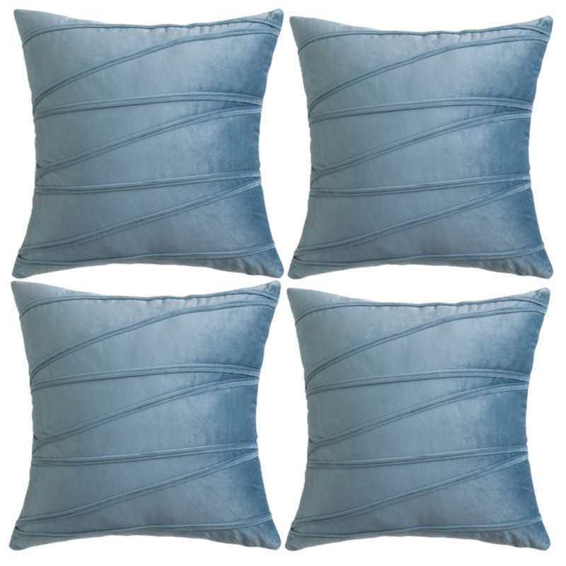 Housse de coussin carré en velours, Bleu clair, 16 po x 16 po