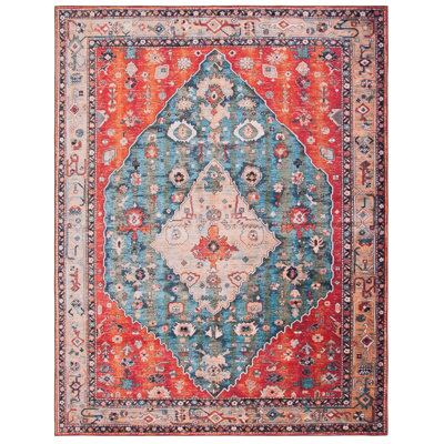 Laga Farrier Machine Washable Non-Slip Area Rug in Red & Blue