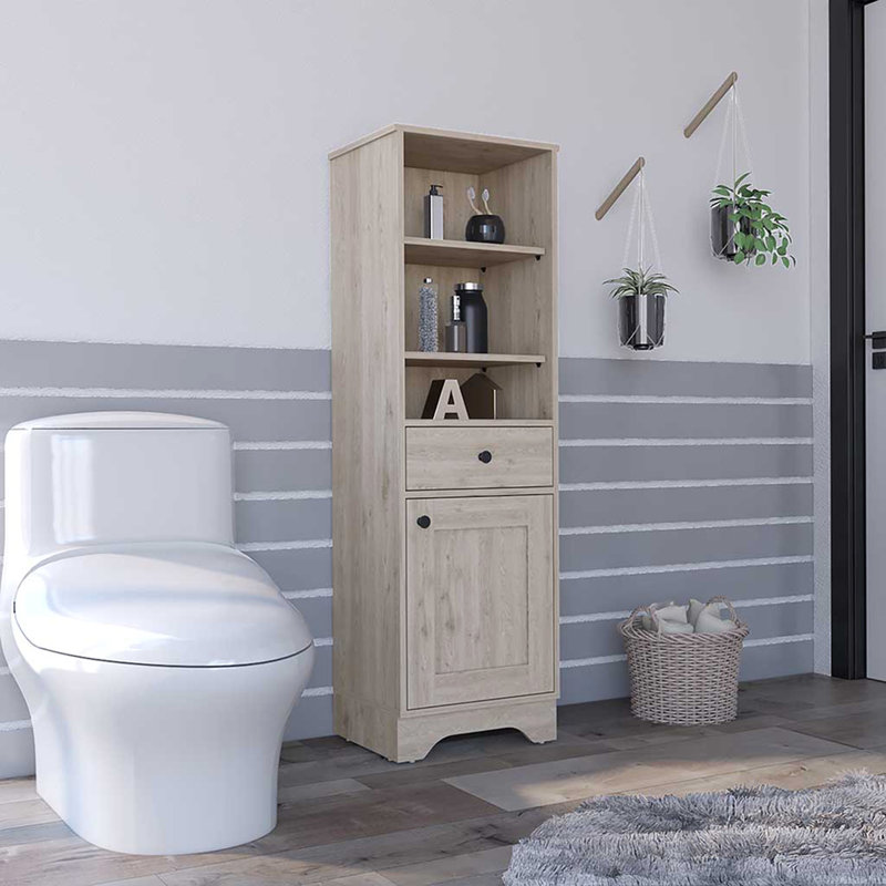Armoire à linge brûlé, un tiroir, une armoire, plusieurs tablettes, finition gris clair