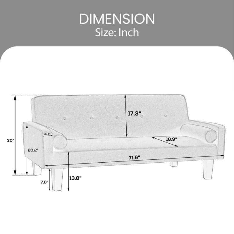 Futon avec matelas capitonné 71,6 po Ilta, Lin gris