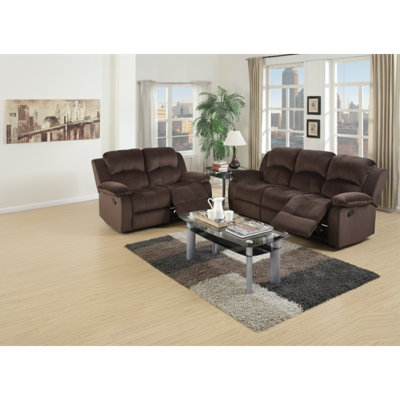 Modern Style Comfortable 2Pc Living Room Set Pillow Arms Cushion Back Suede Padded Chocolate Finish Horizontal Tufting Primary Living Room Furniture