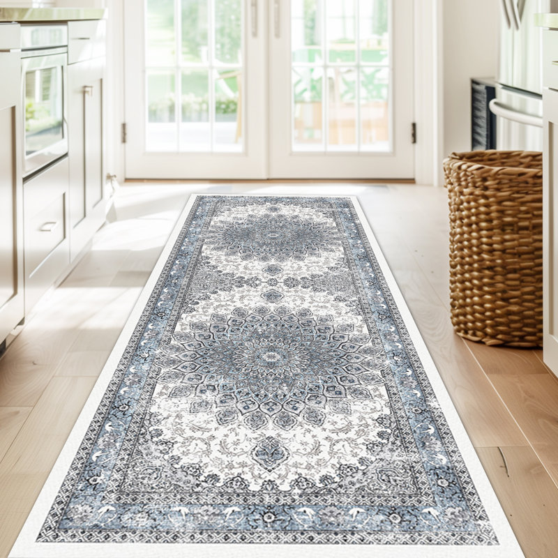 2x6 Runner Rugs for Entryway Non-Slip Washable Hallway Runner Rugs for Bedside Vintage Runners Blue, Blue, Runner 2' x 6'
