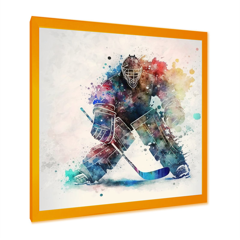 Hockey gardien de but pendant le jeu de hockey II, H 24 po x l 24 po x P 1 po, Impression dorée sur toile encadrée