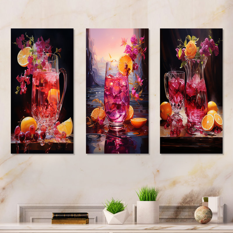 Sangria Sunset Cocktail - Ensemble de salon mural en métal 3 pièces, H 28 po x l 36 po
