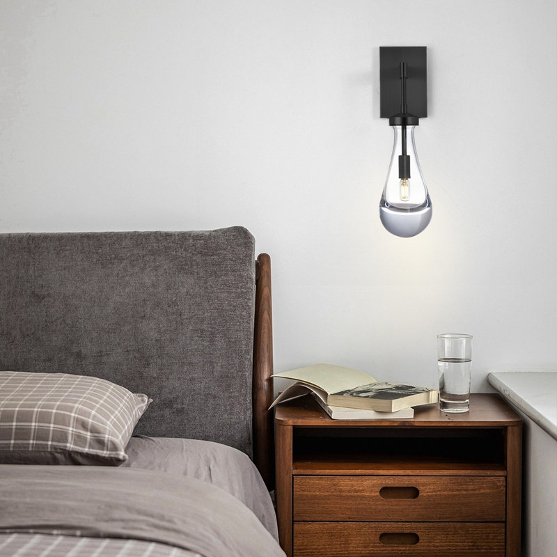 Light Dimmable Teardrop Wall Sconce, 1, Black