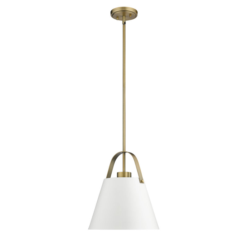 Luminaire suspendu conique à 1 lumière Chrisha, Laiton héritage, Blanc mat, H 13,75 po x l 12,5 po x P 12,5 po