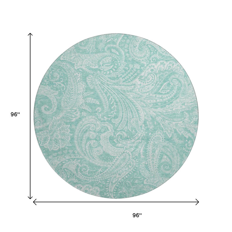 Tapis rond lavable sarcelle et ivoire 8 pi avec protection UV