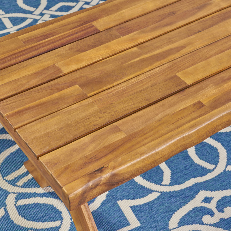Table basse rustique en bois d'acacia avec finition sablée pour l'extérieur et l'intérieur, parfaite pour le patio et le salon