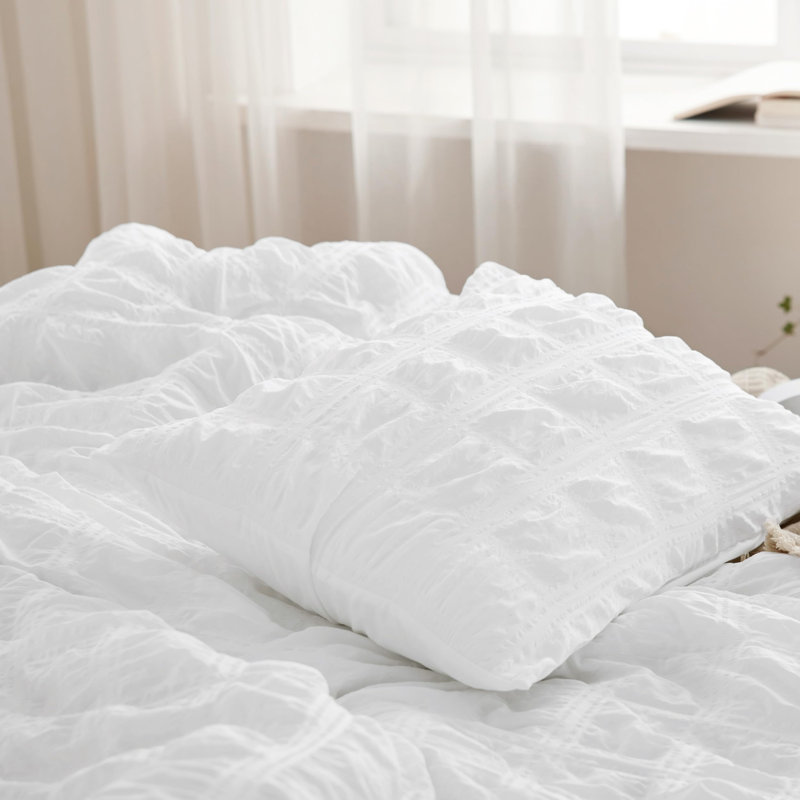 Bedsure Bed in a Bag Twin XL - 5 Pieces Plaid Seersucker Bedding Comforter Sets, Soft Lightweight White Boho Bed Set with Comforters Twin XL Size, Sheets, Pillowcase & Sham