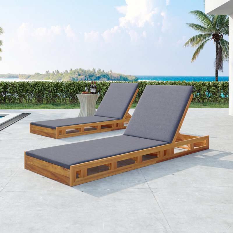 LOUNGE CHAISE SET,ACACIA WOOD WITH WATER-RESISTANT LOUNGE CUSHIONS (Dark Grey/ & 2 INCH THICK) - MATCHING CREAM/LEAF COCONUT VERSION AVAILABLE