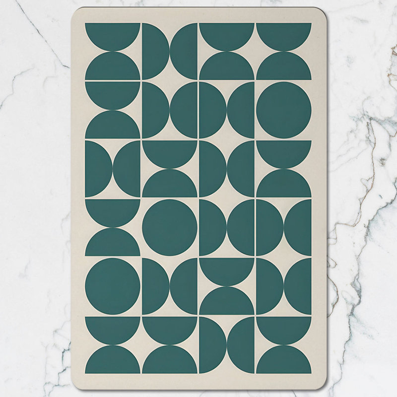 Placemat and Coaster Set of 12 in Teal Geometric Circles with Wood Bottom Exclusive Designer Artwork Collection