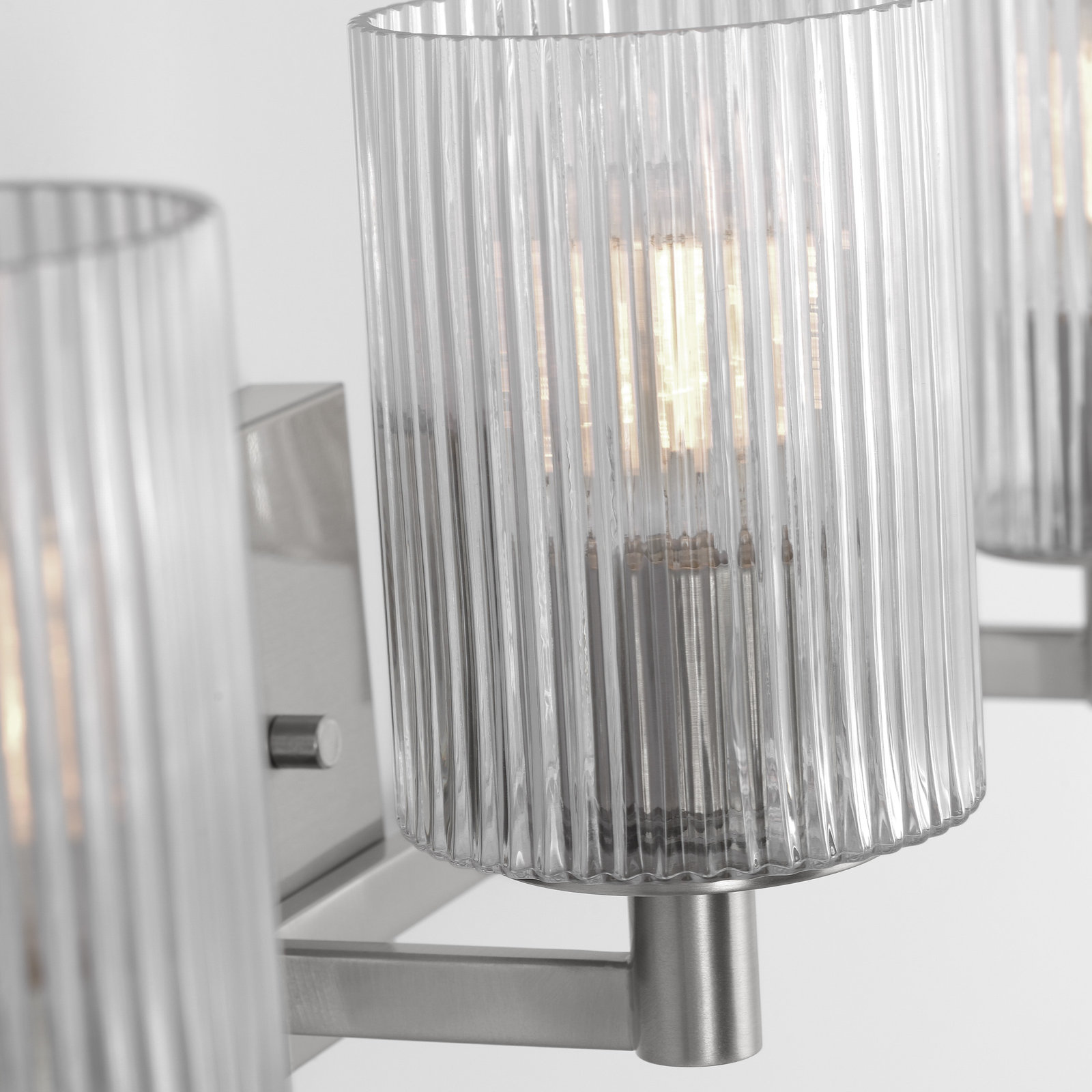 Luisa bath wall sconce with clear fluted glass shades, 3, Brushed Steel