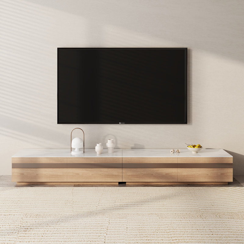 Modern Light Wood TV Stands, Stone Table-top, 3-6 Drawers, Fully Assembled, 94.5"